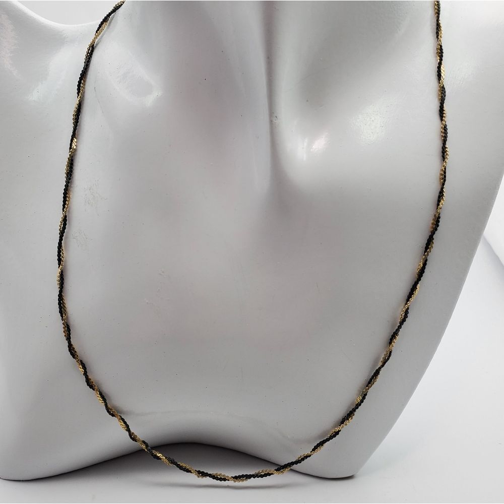 Twisted rope elegant estate gold‎ tone and black necklace N2215